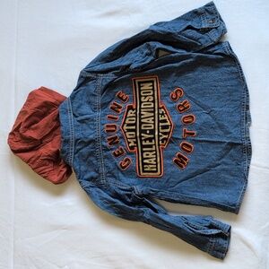 harley-davidson cotton denim snap close shirt with hood & embroidery 4T toddler